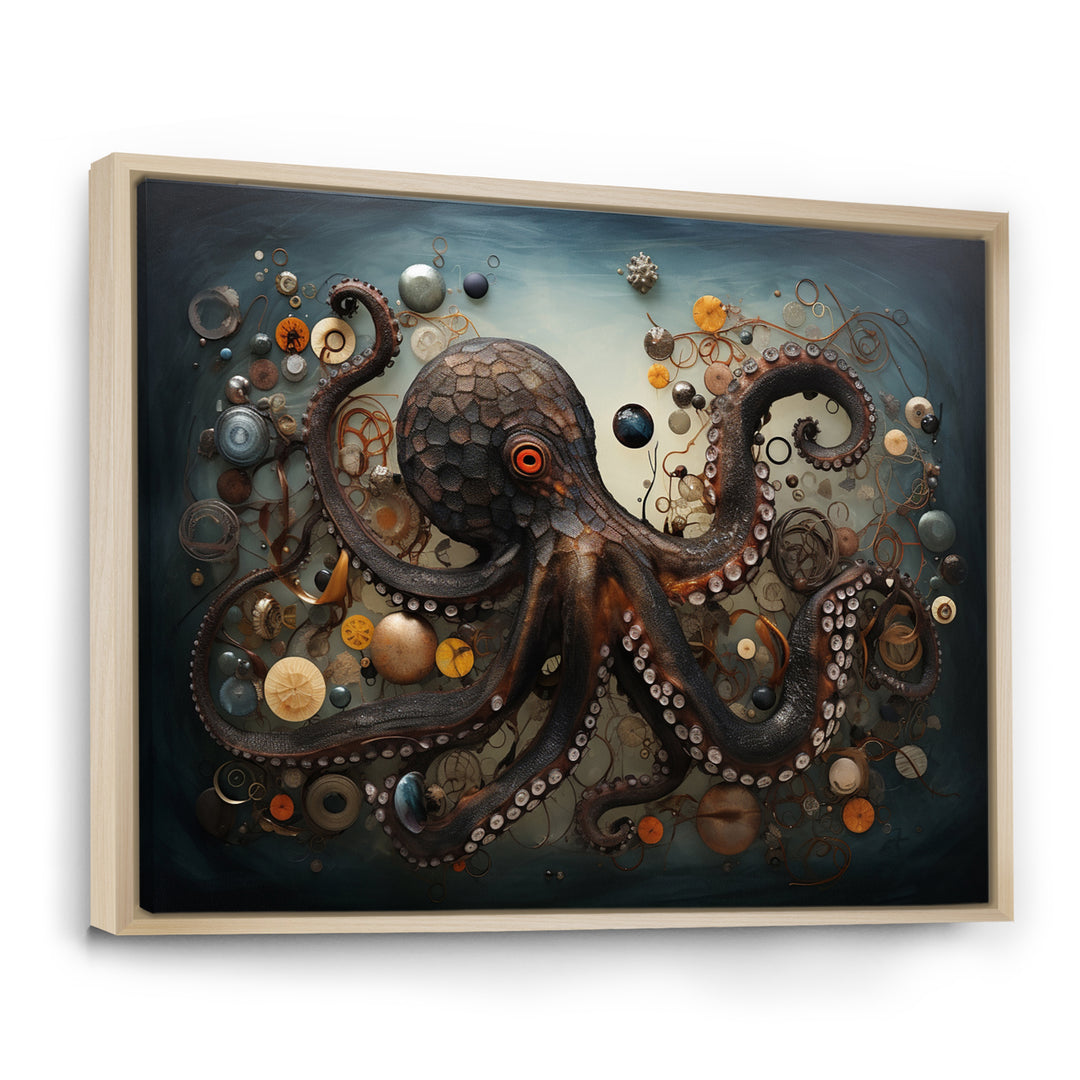 Portrait Of Brown Mystical Octopus Painting - Octopus Wall Decor