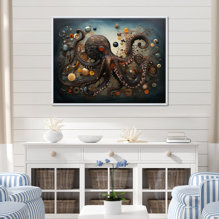 Portrait Of Brown Mystical Octopus Painting - Octopus Wall Decor