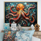 Portrait Of Orange Mystical Octopus Painting - Octopus Wall Art Prints