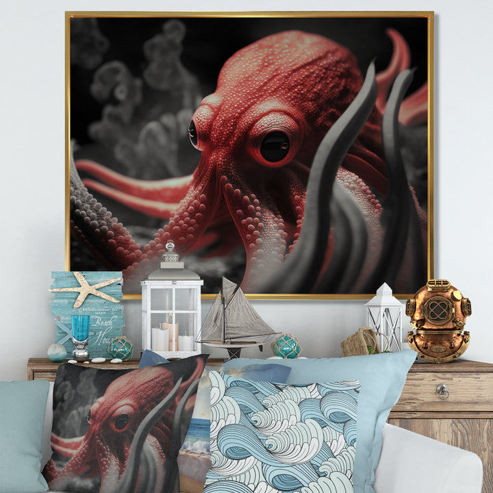 Portrait Of Red Mystical Octopus Photography - Octopus Framed Canvas Art