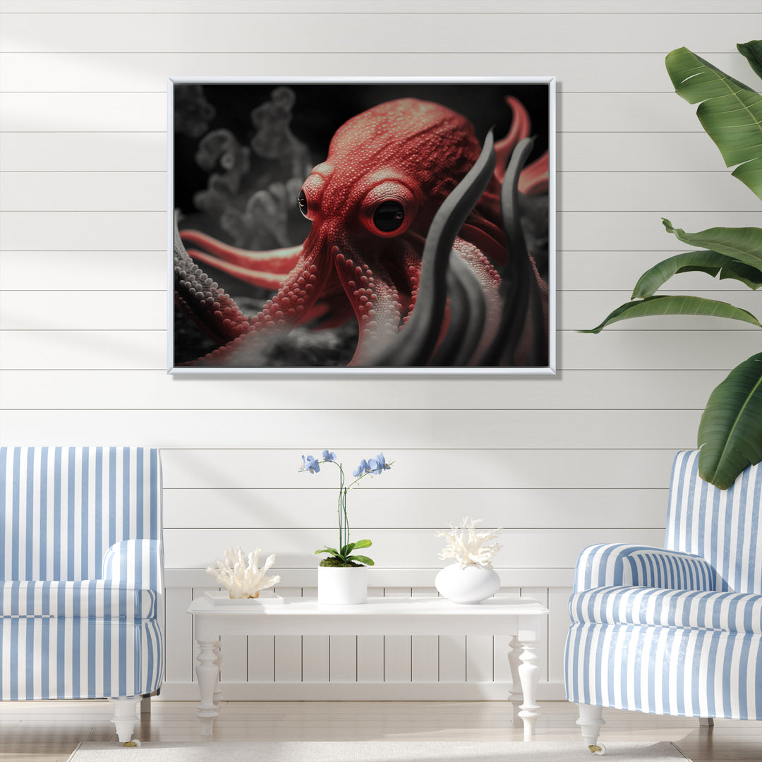 Portrait Of Red Mystical Octopus Photography - Octopus Framed Canvas Art