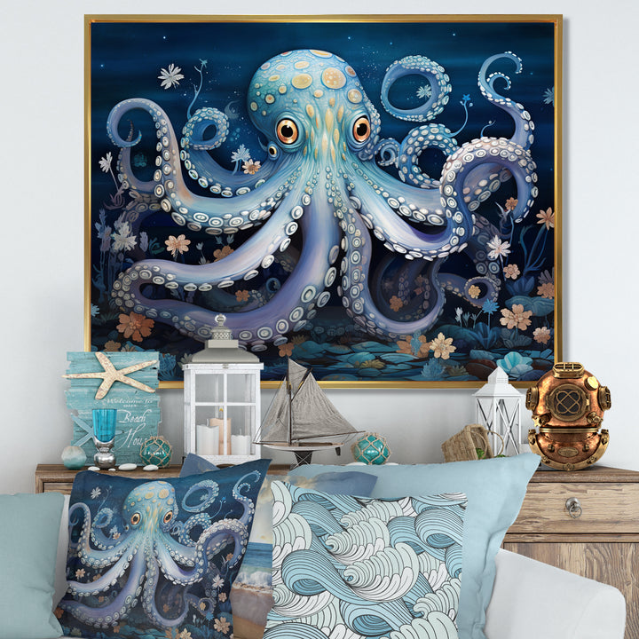 Ethereal Octopus In Deep See Illustration - Octopus Living Room Wall Art