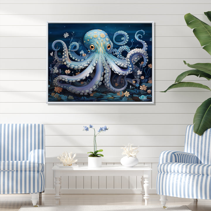 Ethereal Octopus In Deep See Illustration - Octopus Living Room Wall Art