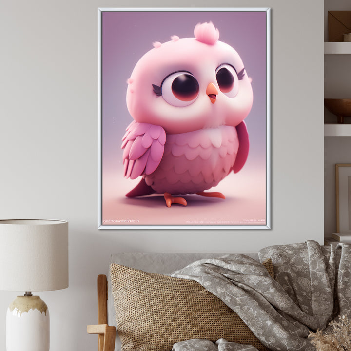 Cute Litte Pink Owl - Owl Canvas Wall Art