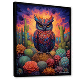 Purple Owl Surrounded By Cacti In The Desert - Owl Canvas Wall Art