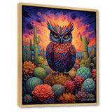 Purple Owl Surrounded By Cacti In The Desert - Owl Canvas Wall Art