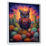 Purple Owl Surrounded By Cacti In The Desert - Owl Canvas Wall Art