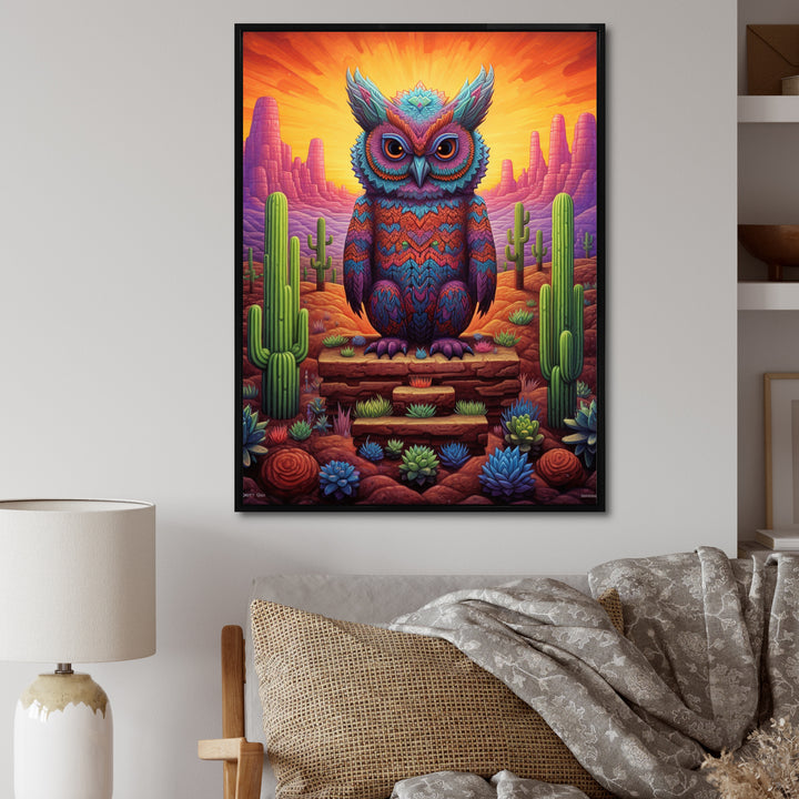 Glorious Owl Surrounded By Cacti In The Desert - Owl Wall Decor