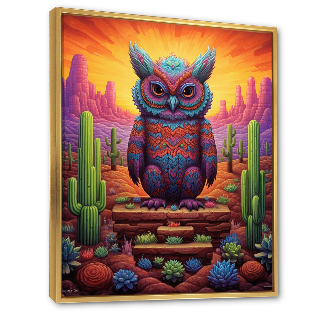 Glorious Owl Surrounded By Cacti In The Desert - Owl Wall Decor