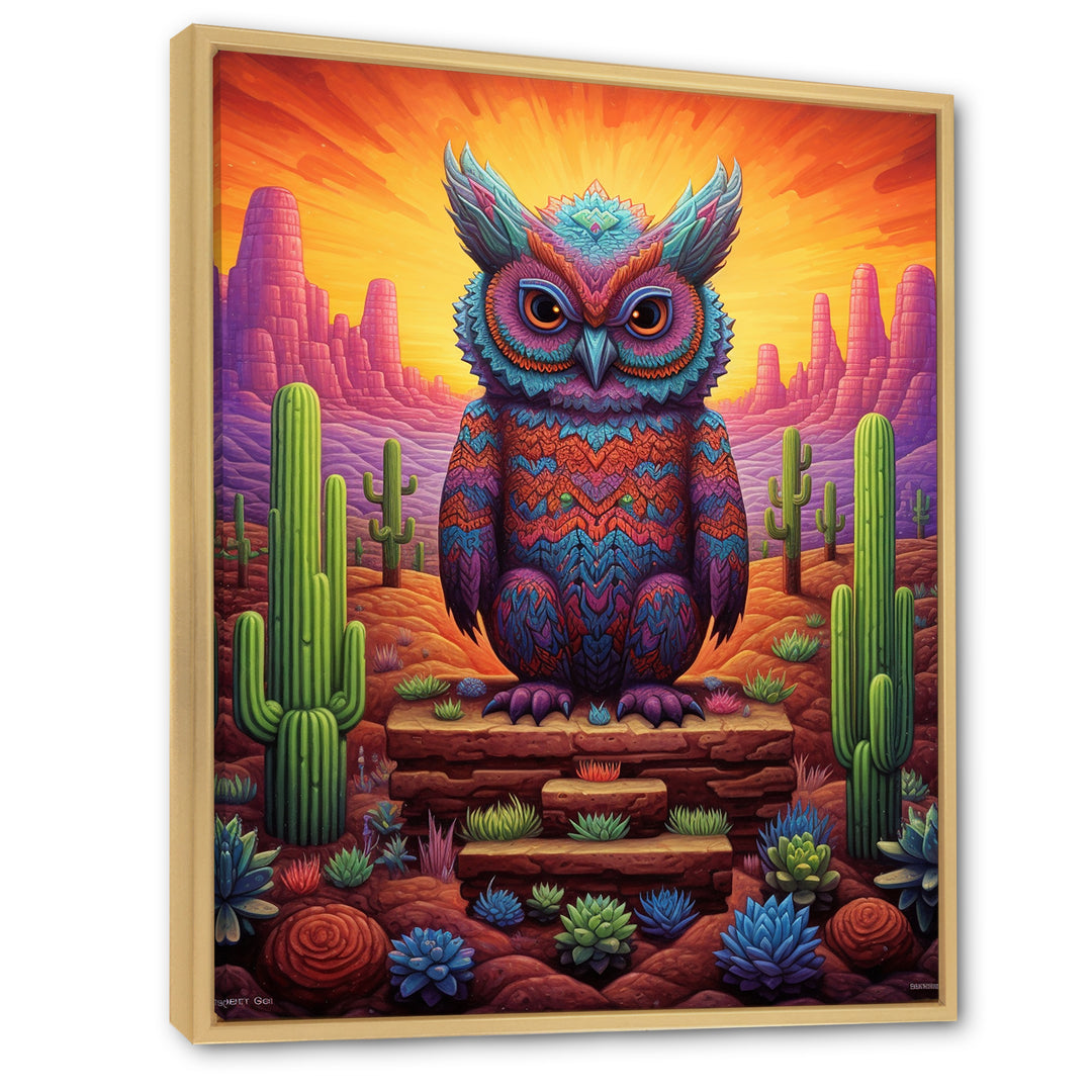 Glorious Owl Surrounded By Cacti In The Desert - Owl Wall Decor