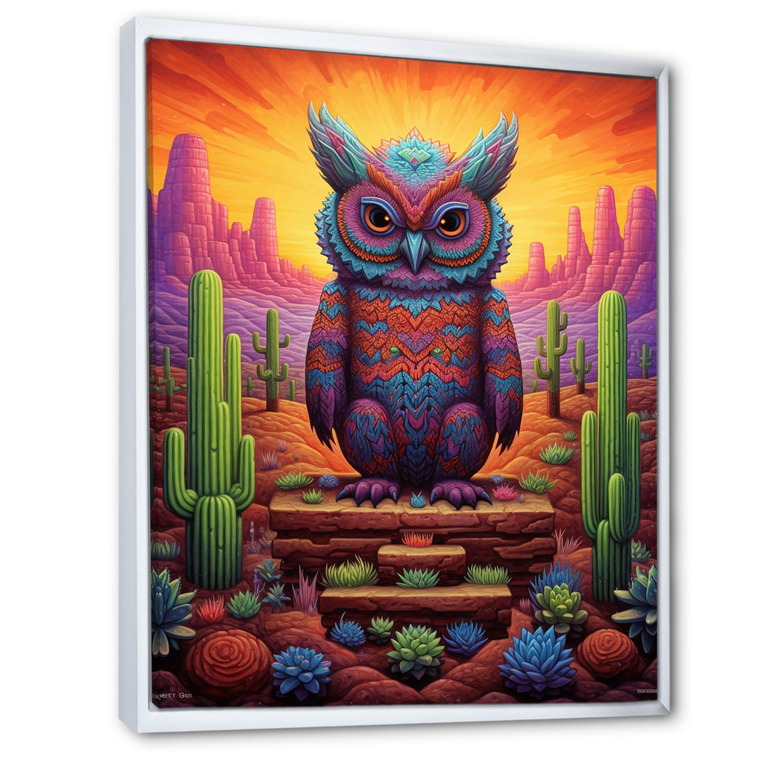 Glorious Owl Surrounded By Cacti In The Desert - Owl Wall Decor