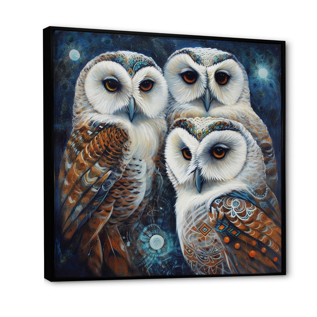 White Owl Gathering - Owl Large Canvas Wall Art