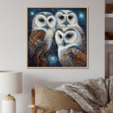 White Owl Gathering - Owl Large Canvas Wall Art