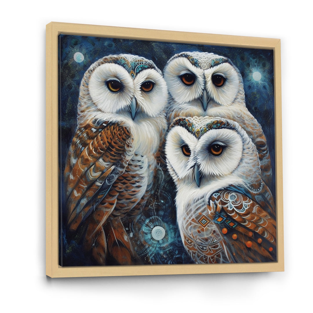 White Owl Gathering - Owl Large Canvas Wall Art