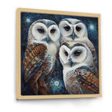 White Owl Gathering - Owl Large Canvas Wall Art