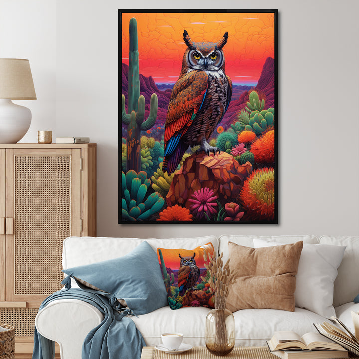 Portrait Of Mysterious Wise Owl In Dessert - Owl Canvas Wall Art