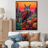 Portrait Of Mysterious Wise Owl In Dessert - Owl Canvas Wall Art