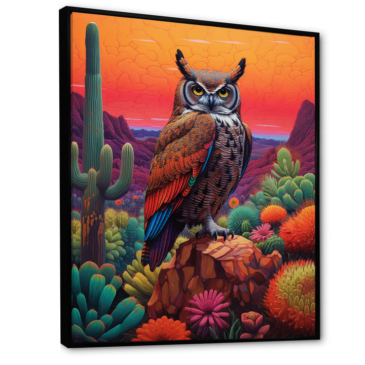 Portrait Of Mysterious Wise Owl In Dessert - Owl Canvas Wall Art