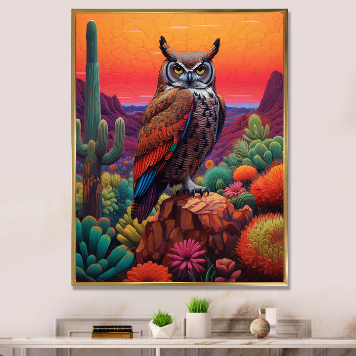 Portrait Of Mysterious Wise Owl In Dessert - Owl Canvas Wall Art