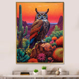 Portrait Of Mysterious Wise Owl In Dessert - Owl Canvas Wall Art
