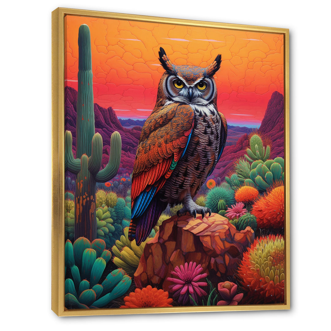Portrait Of Mysterious Wise Owl In Dessert - Owl Canvas Wall Art