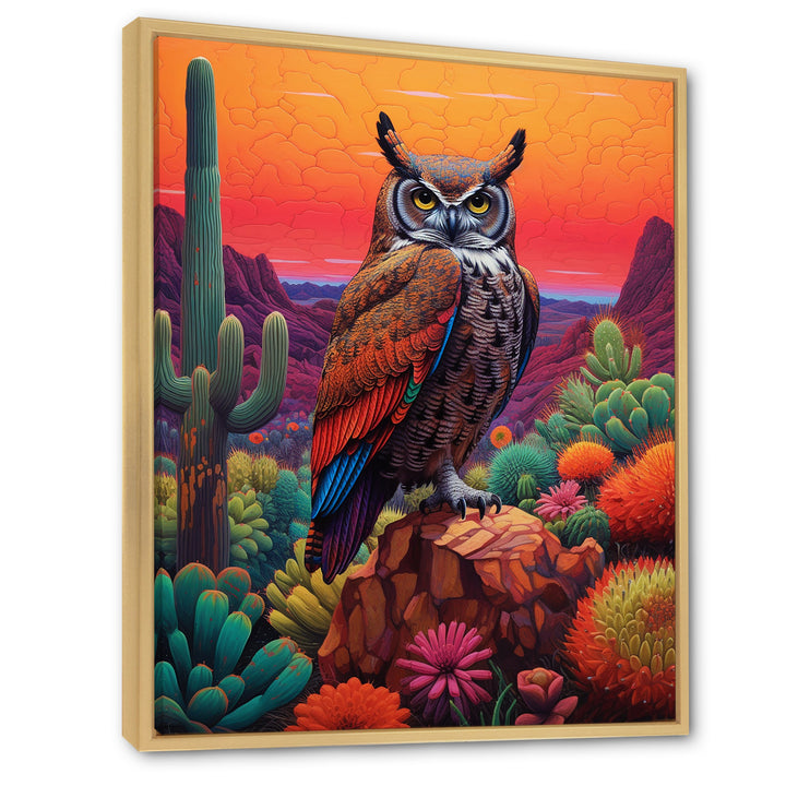 Portrait Of Mysterious Wise Owl In Dessert - Owl Canvas Wall Art