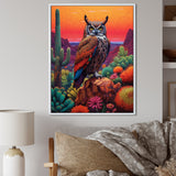 Portrait Of Mysterious Wise Owl In Dessert - Owl Canvas Wall Art