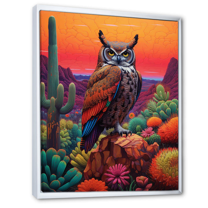 Portrait Of Mysterious Wise Owl In Dessert - Owl Canvas Wall Art