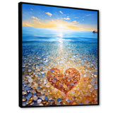 Vibrant Red Heart On Tropical Pebble Beach - Owl Canvas Wall Art