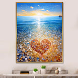 Vibrant Red Heart On Tropical Pebble Beach - Owl Canvas Wall Art