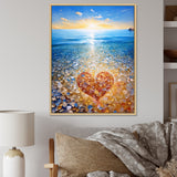 Vibrant Red Heart On Tropical Pebble Beach - Owl Canvas Wall Art