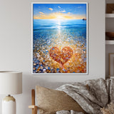 Vibrant Red Heart On Tropical Pebble Beach - Owl Canvas Wall Art