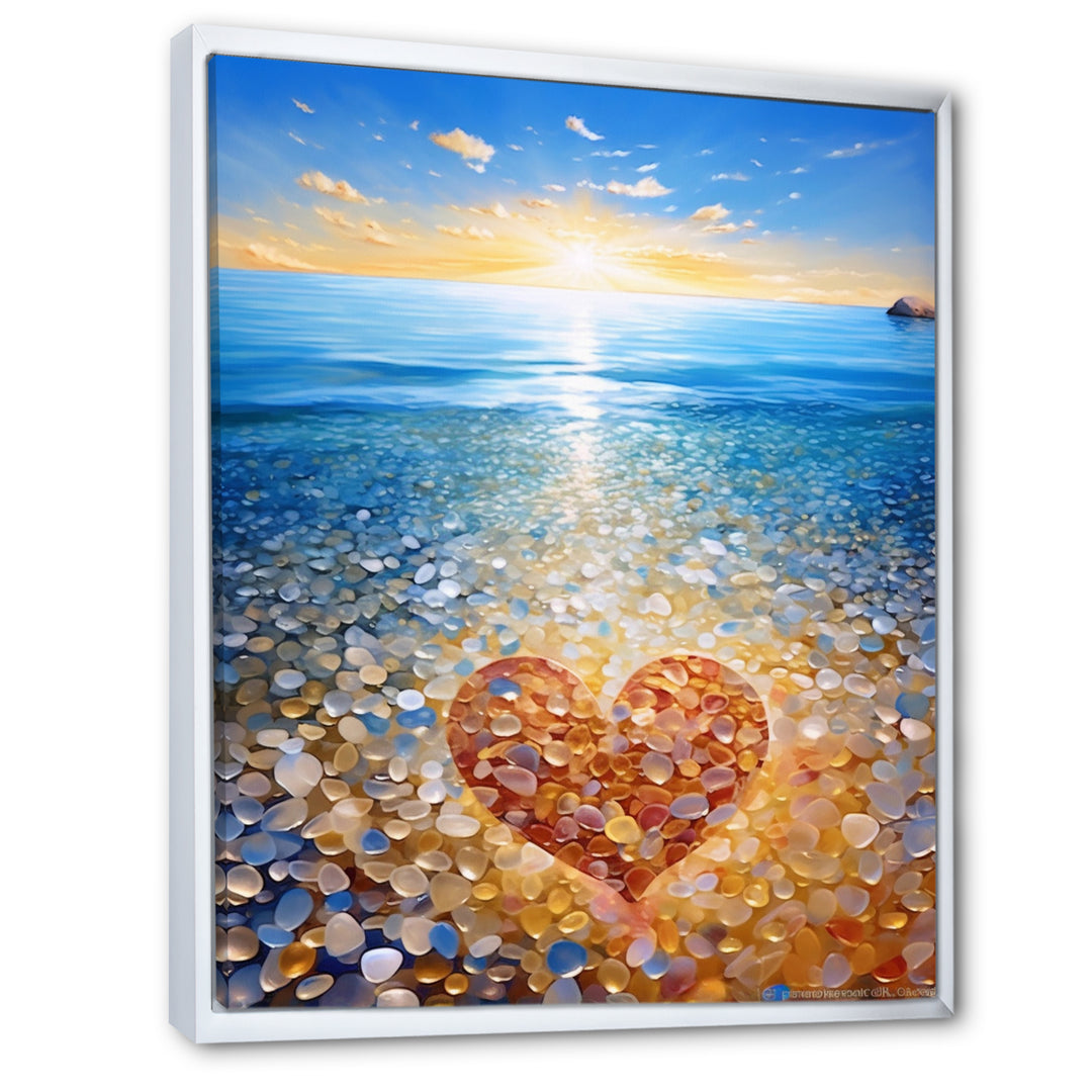 Vibrant Red Heart On Tropical Pebble Beach - Owl Canvas Wall Art