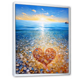 Vibrant Red Heart On Tropical Pebble Beach - Owl Canvas Wall Art