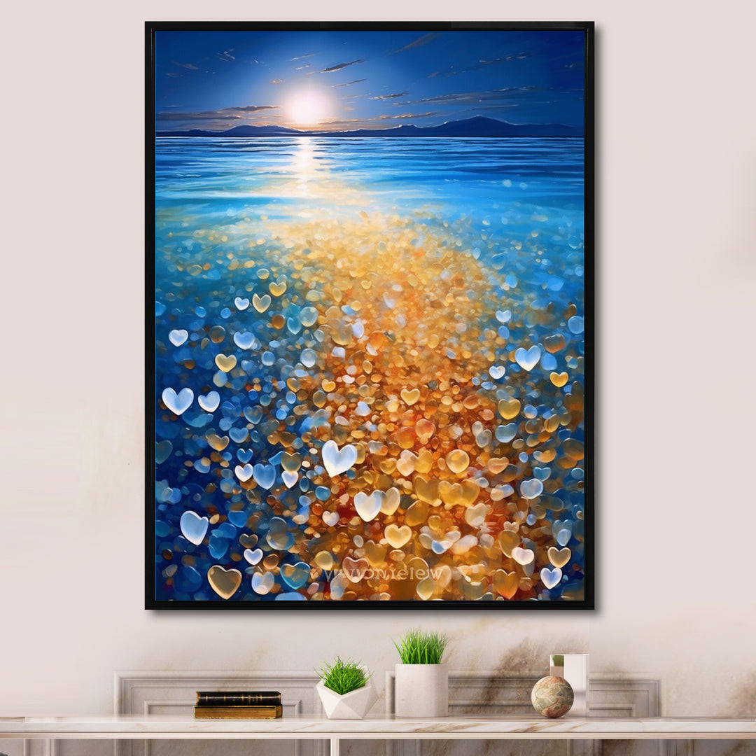 Little Hearts On Tropical Full Moon Beach - Owl Wall Art Prints