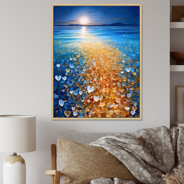 Little Hearts On Tropical Full Moon Beach - Owl Wall Art Prints