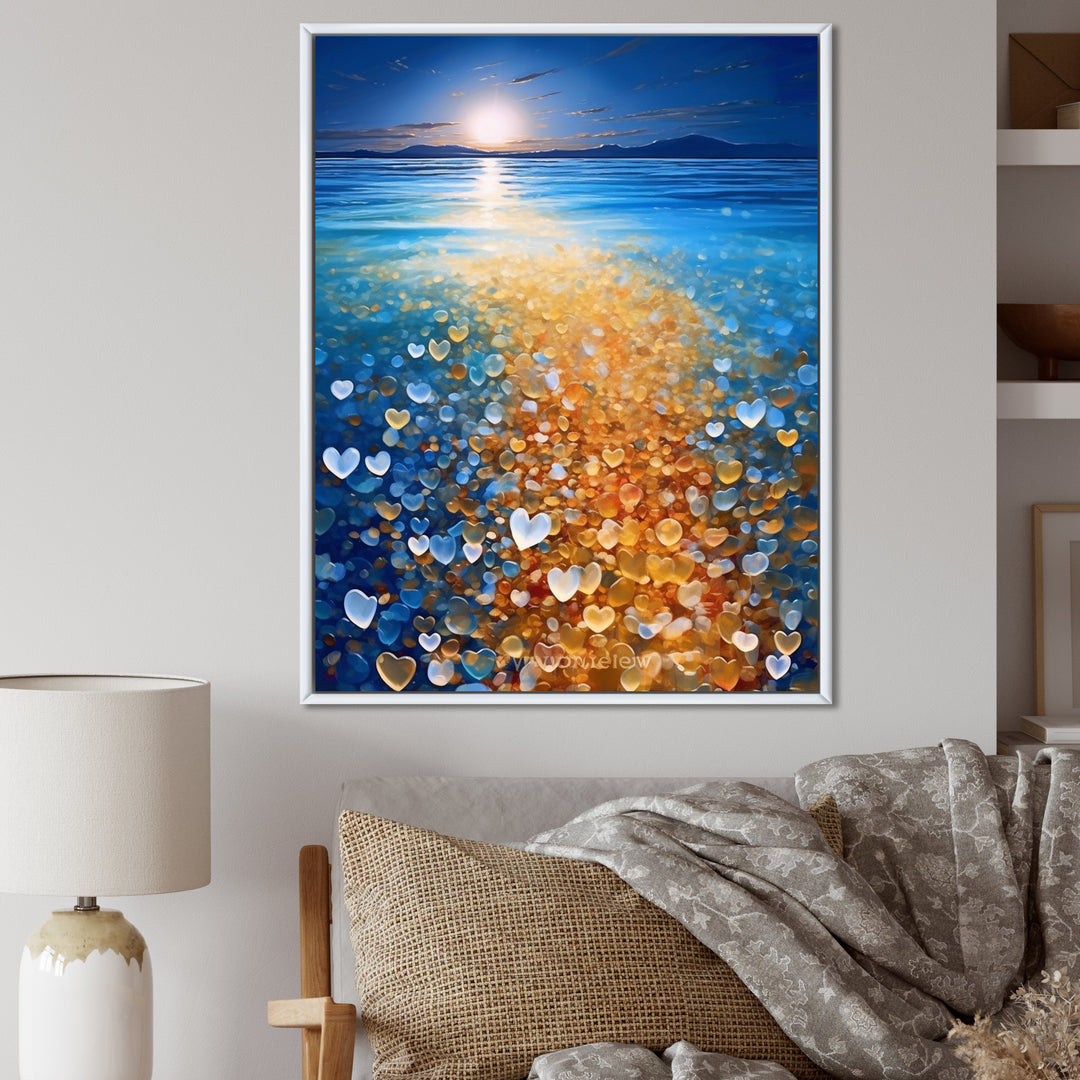 Little Hearts On Tropical Full Moon Beach - Owl Wall Art Prints