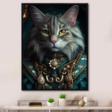 Portrait Of Majestic Cat Retro Royal Glam Outfit - Green Owl Wall Art