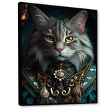 Portrait Of Majestic Cat Retro Royal Glam Outfit - Green Owl Wall Art