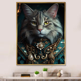 Portrait Of Majestic Cat Retro Royal Glam Outfit - Green Owl Wall Art
