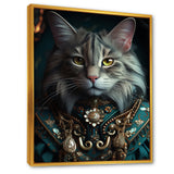Portrait Of Majestic Cat Retro Royal Glam Outfit - Green Owl Wall Art
