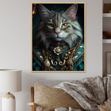 Portrait Of Majestic Cat Retro Royal Glam Outfit - Green Owl Wall Art