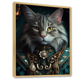 Portrait Of Majestic Cat Retro Royal Glam Outfit - Green Owl Wall Art