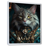 Portrait Of Majestic Cat Retro Royal Glam Outfit - Green Owl Wall Art