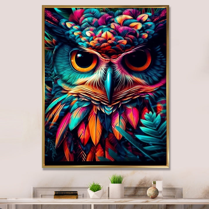 Portrait Of Psychedelic Wise Owl - Owl Canvas Wall Art
