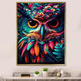 Portrait Of Psychedelic Wise Owl - Owl Canvas Wall Art