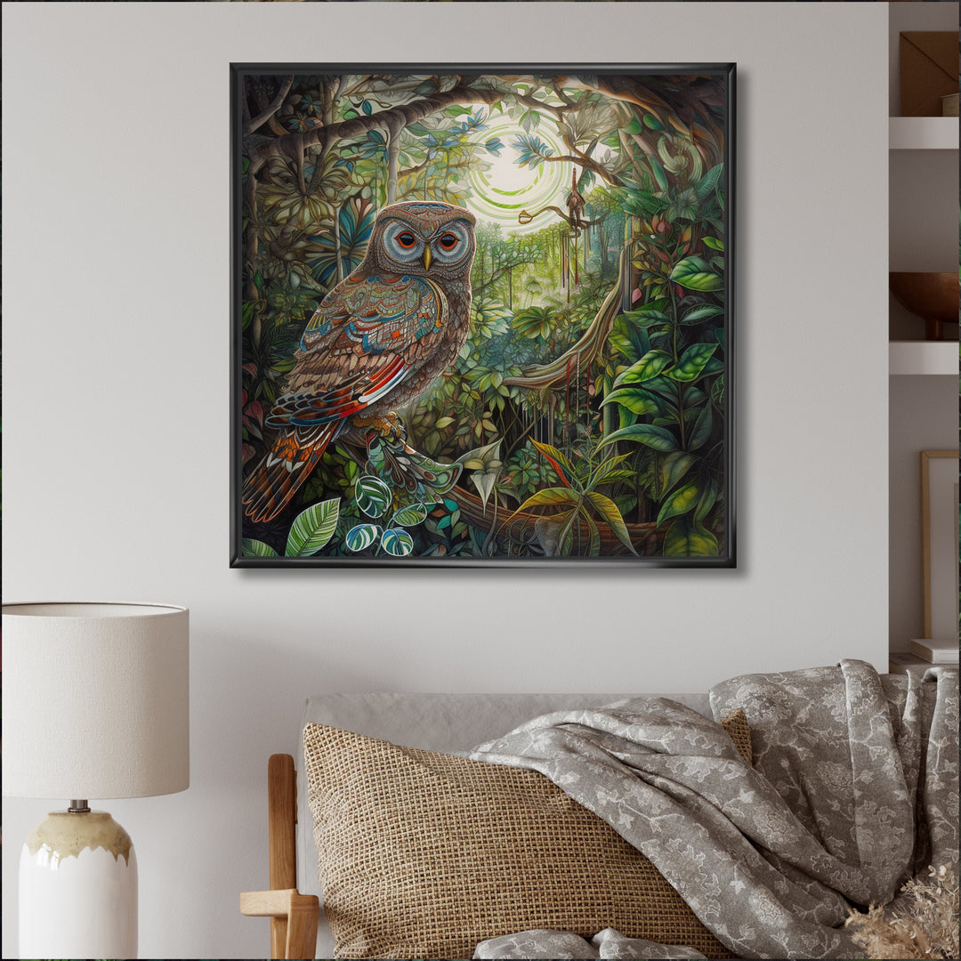 Portrait Of Magical And Wise Owl In The Forest - Owl Canvas Wall Art