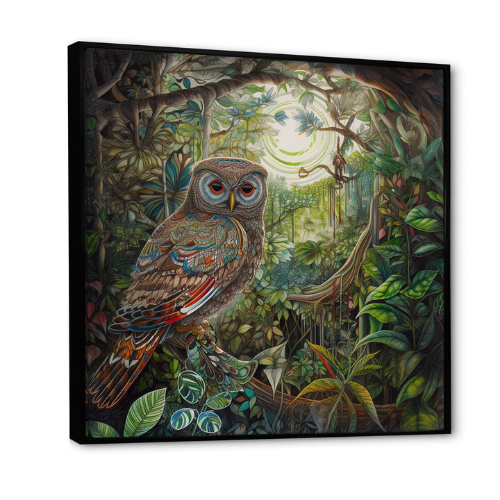 Portrait Of Magical And Wise Owl In The Forest - Owl Canvas Wall Art
