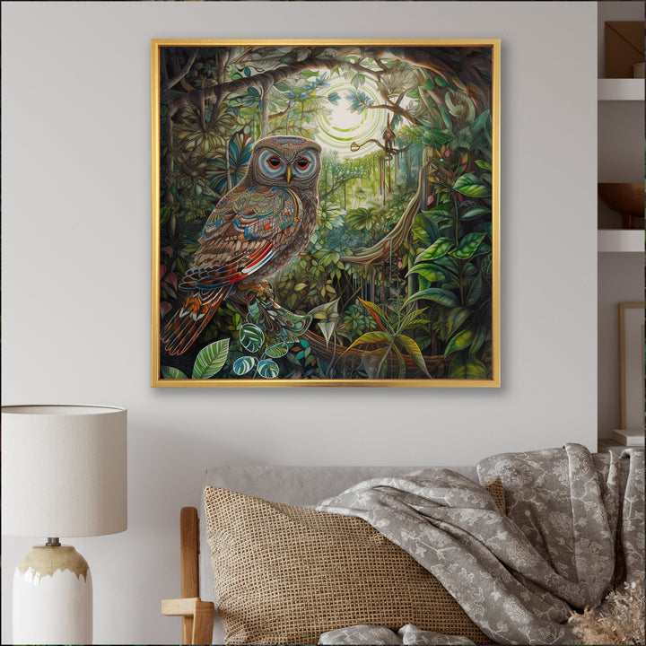 Portrait Of Magical And Wise Owl In The Forest - Owl Canvas Wall Art