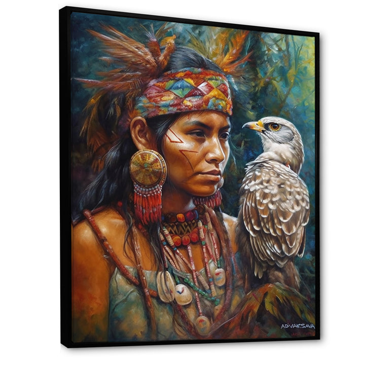 Native Woman With Magical Owl - Owl Wall Decor
